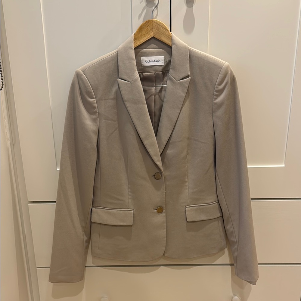 Calvin Klein Tan Suit Jacket with Structured Shoulders